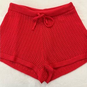 Madden NYC  Crochet See Thru Coral Beach Water Shorts  Women Size Large E32